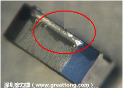 使用錫(Sn)鍍層的電源電感器(Power Inductors)，經(jīng)過推力測試后，其焊點(diǎn)還保留在零件的端點(diǎn)上，所以推力比較高。