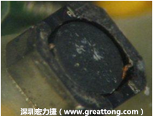 使用銀(Ag)鍍層的電源電感器(Power Inductors)，經(jīng)過推力測試后，零件端點(diǎn)上已經(jīng)看不到任何鍍層的痕跡了，所以其耐推力就比較小。