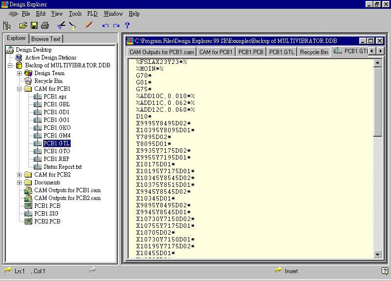 要檢查各Gerber輸出文件，則在瀏覽器中打開CAM Output for PCB1，即可看到一系列Gerber輸出文件。
