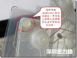 橡膠薄膜(membrane)的定位圓柱，可以用來塞入塑膠上的橢圓形孔洞，最為緊配的定位之用。