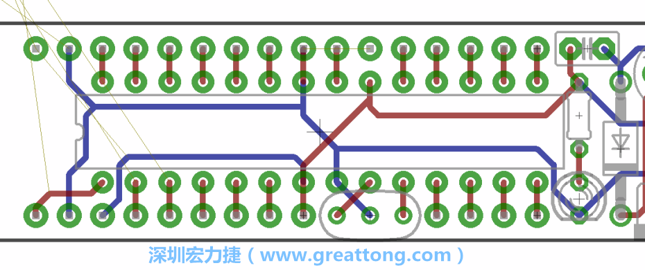 如果可以的話盡量讓接地線保持在電路板的背面，這樣它們就可以在可能范圍內(nèi)和最大的接地面連結(jié)在一起。