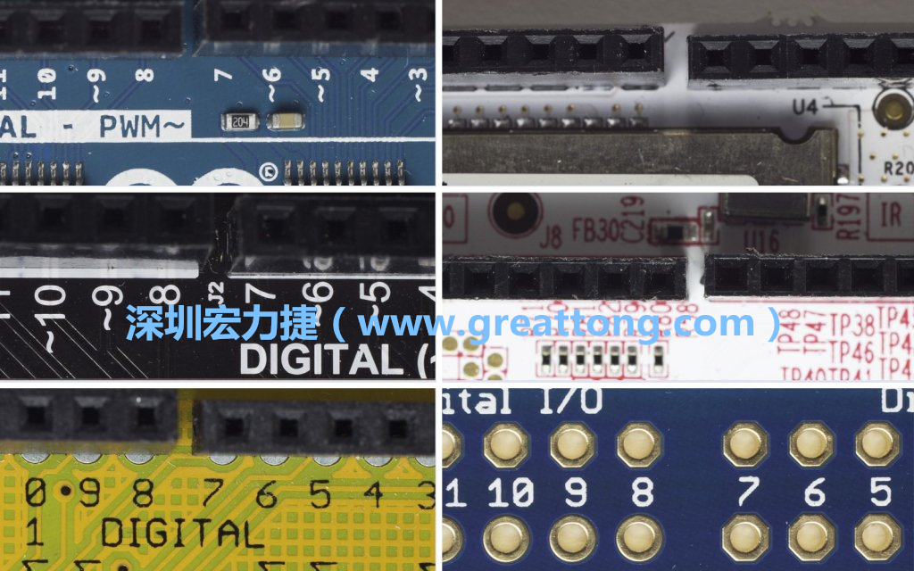 各種不同尺寸的Arduino上第7、8腳位的間距。