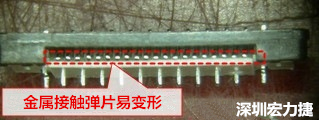 塑膠蓋子塞到connector內(nèi)側(cè)，加熱后金屬彈片容易局部變形。 
